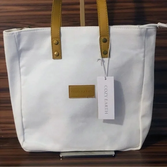 Cozy Earth Canvas & Faux Leather Reusable Tote Bag - Picture 2 of 8